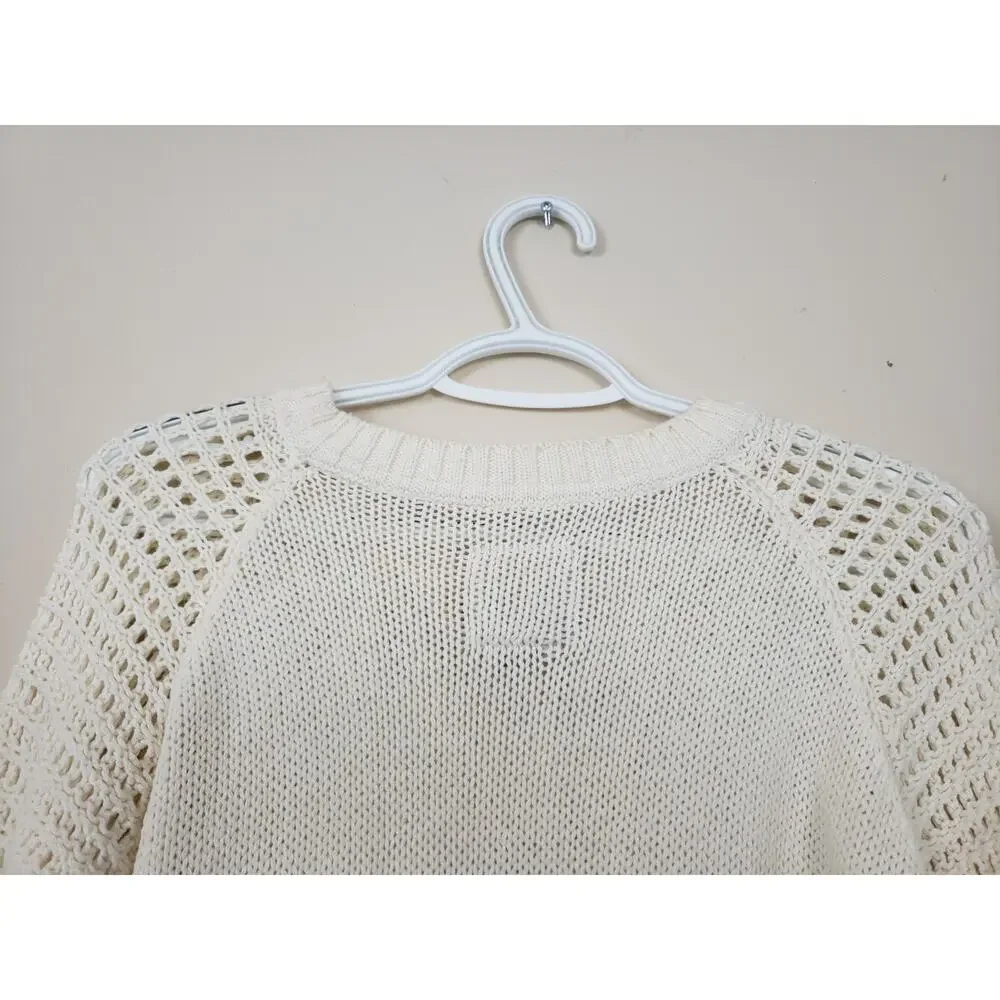 Y2K Chaser Womens Pullover Sweater Size XL Fringe Chunky Knit Ivory Boho Hippie